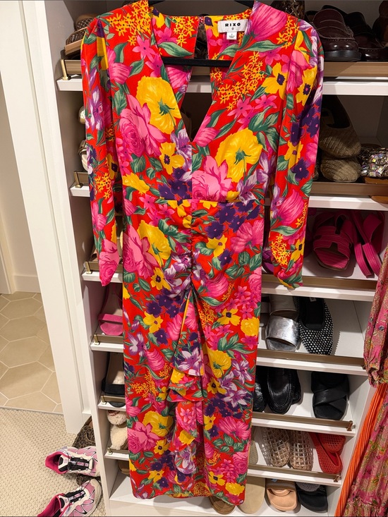 RIXO Dresses & Skirts - RIXO Red Maxi Dress with Pink, Yellow & Purple Floral Print size 2